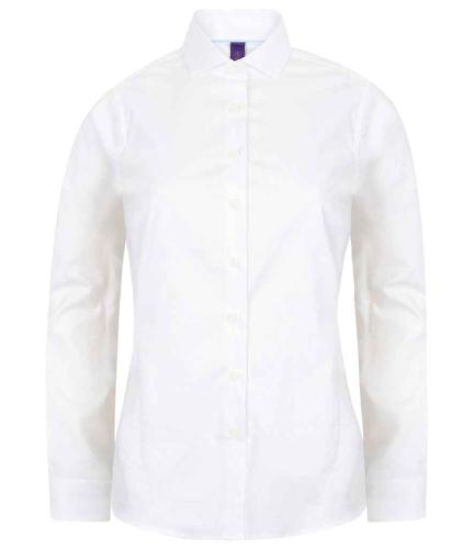 Henbury Ladies Long Sleeve Stretch Poplin Shirt - WHI - 4XL